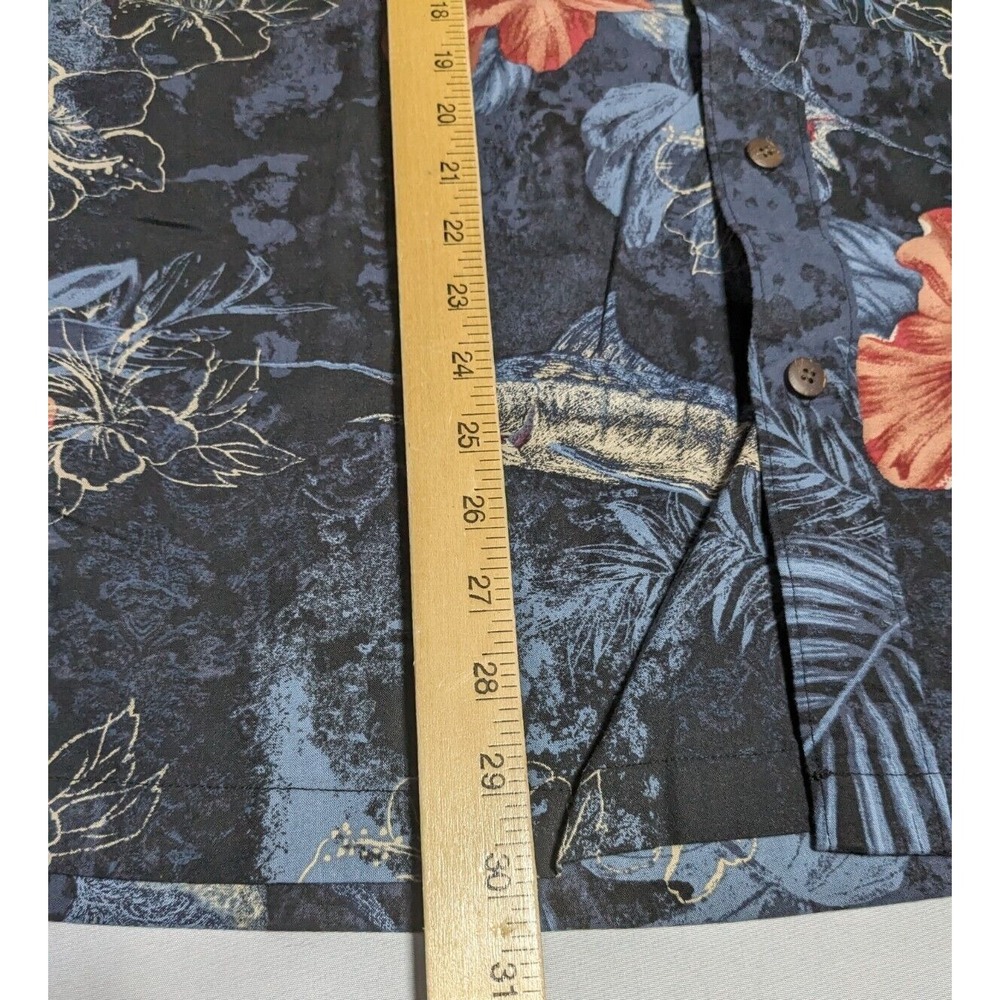 REEL LEGENDS Floral Swordfish Print Men Large Black Cotton Blend Hawaiian Shirt - Picture 9 of 15